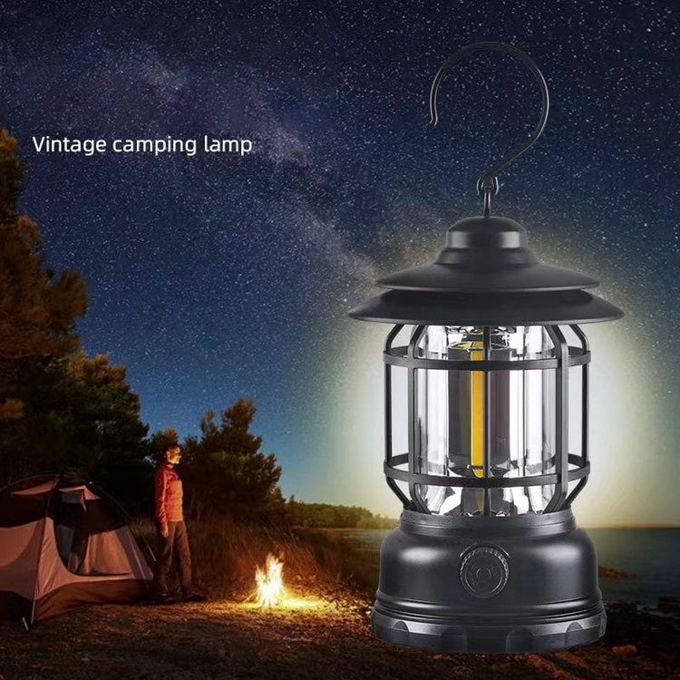 Lâmpada de acampamento retrô portátil