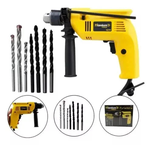 Furadeira Parafusadeira Impacto 1/2'' 500w Titanium + Brocas Cor Amarelo Voltagem 220v - Patago