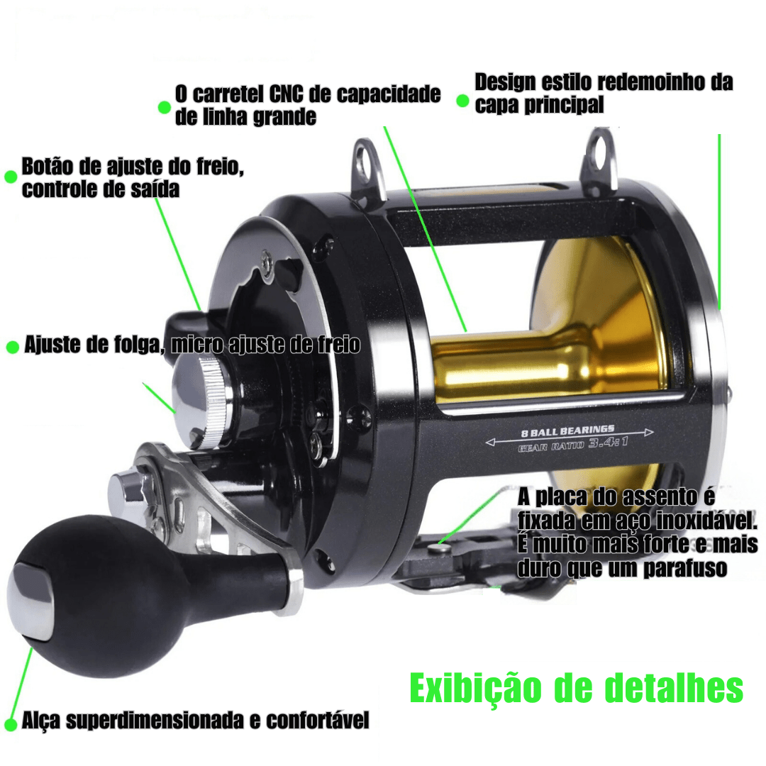 Carretilha de Pesca Marítima Perfil Alto Drag 30kg - Molla