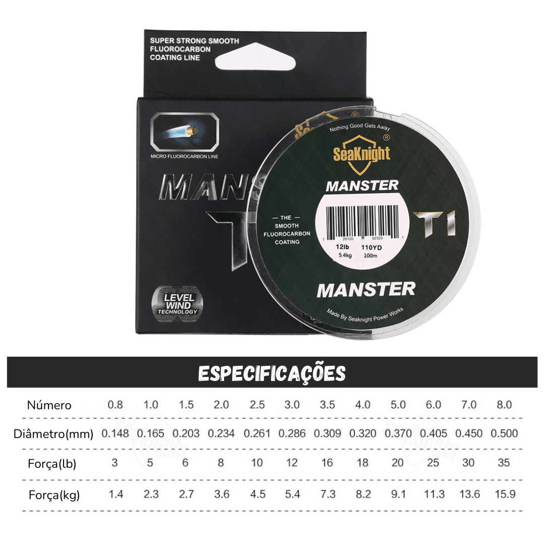 Linha De Pesca Revestimento de Fluorocarbono Nylon Monofilamento 100M - Seaknight