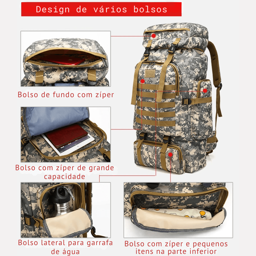 Mochila Militar de Camuflagem Impermeável - Soldier