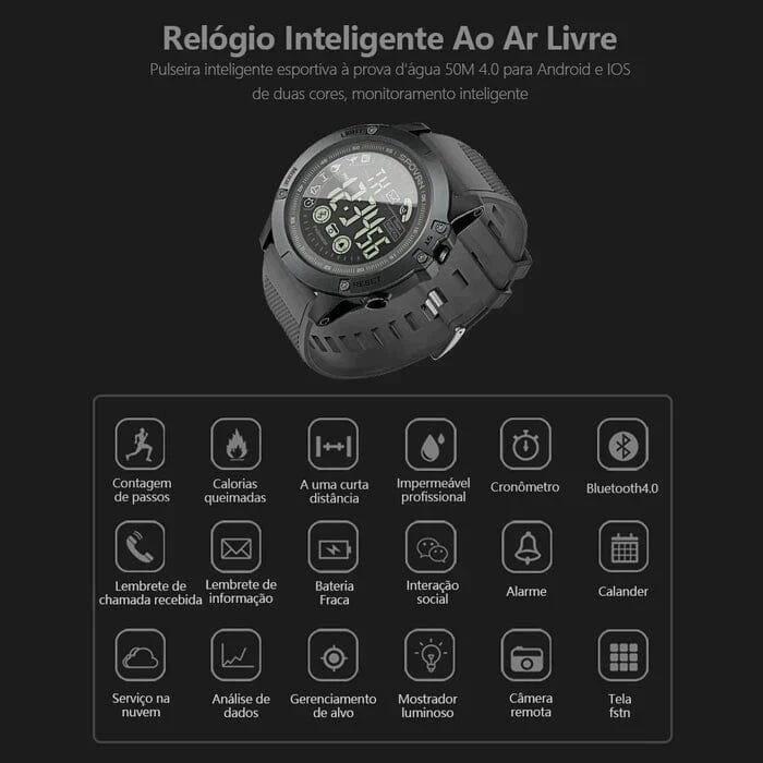 Smartwatch Militar Track Black - Patago